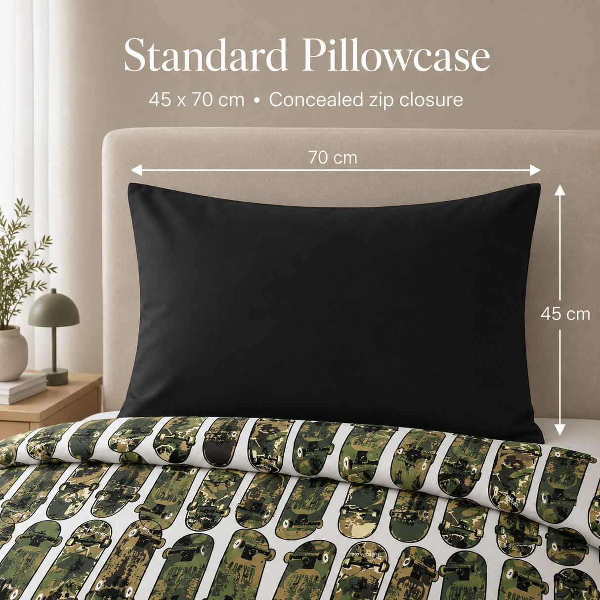 Classic Black Organic Cotton Standard Pillowcase