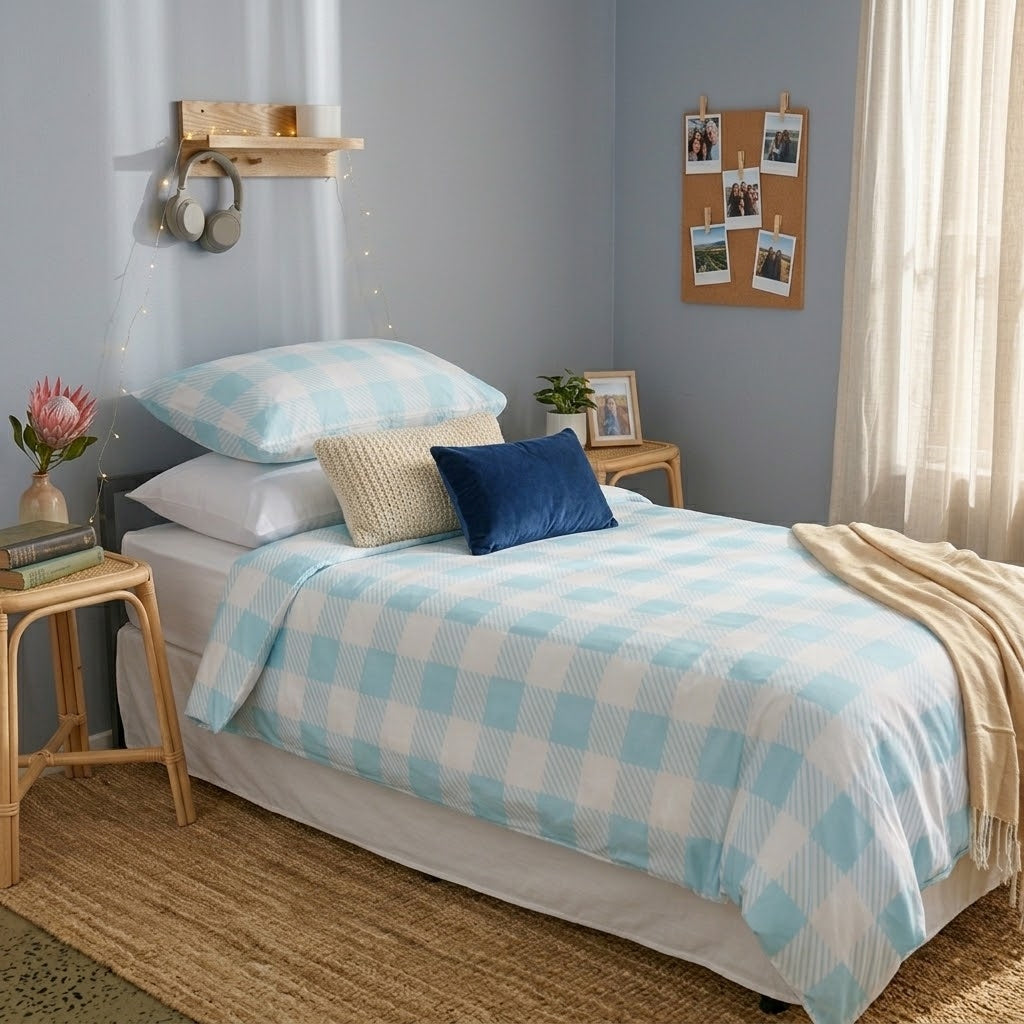 Caribbean Blue Check Bamboo Kids Bedding Bundle