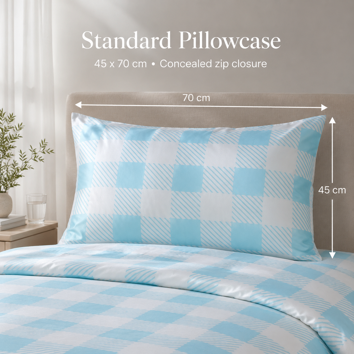 Caribbean Blue & White Check Bamboo Pillowcase