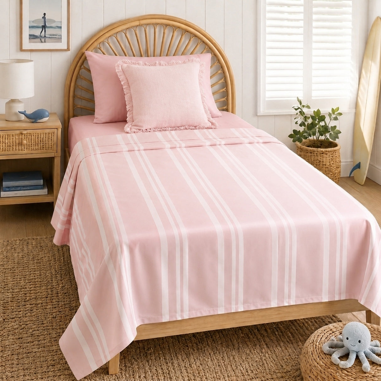 Rose Quartz Pink & White Stripe Bamboo Top Sheet