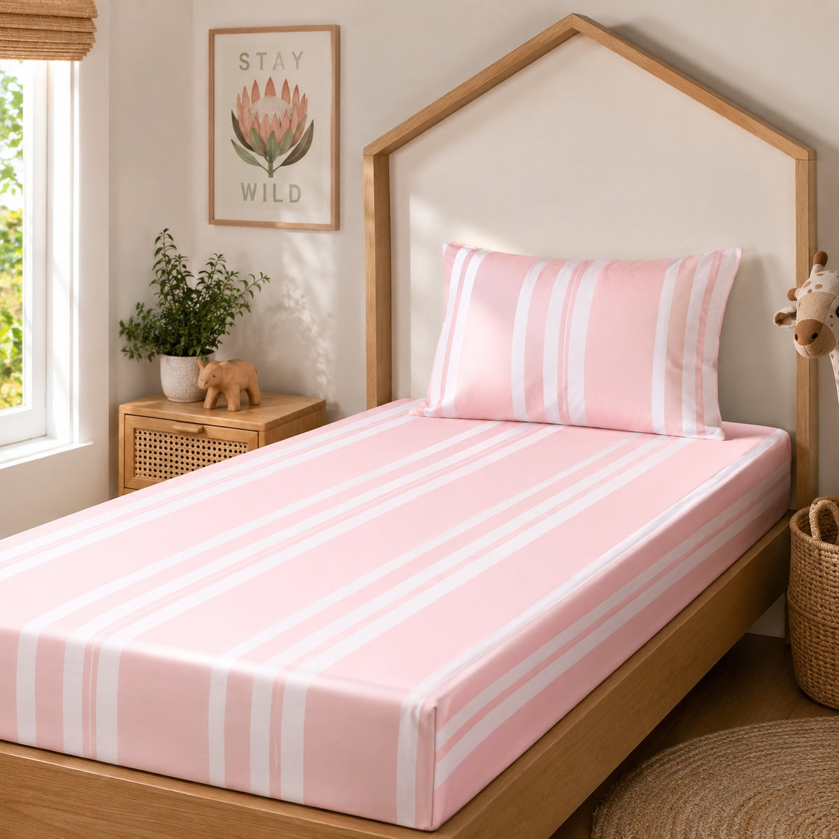 Rose Quartz Pink and White Striped Fitted Sheet