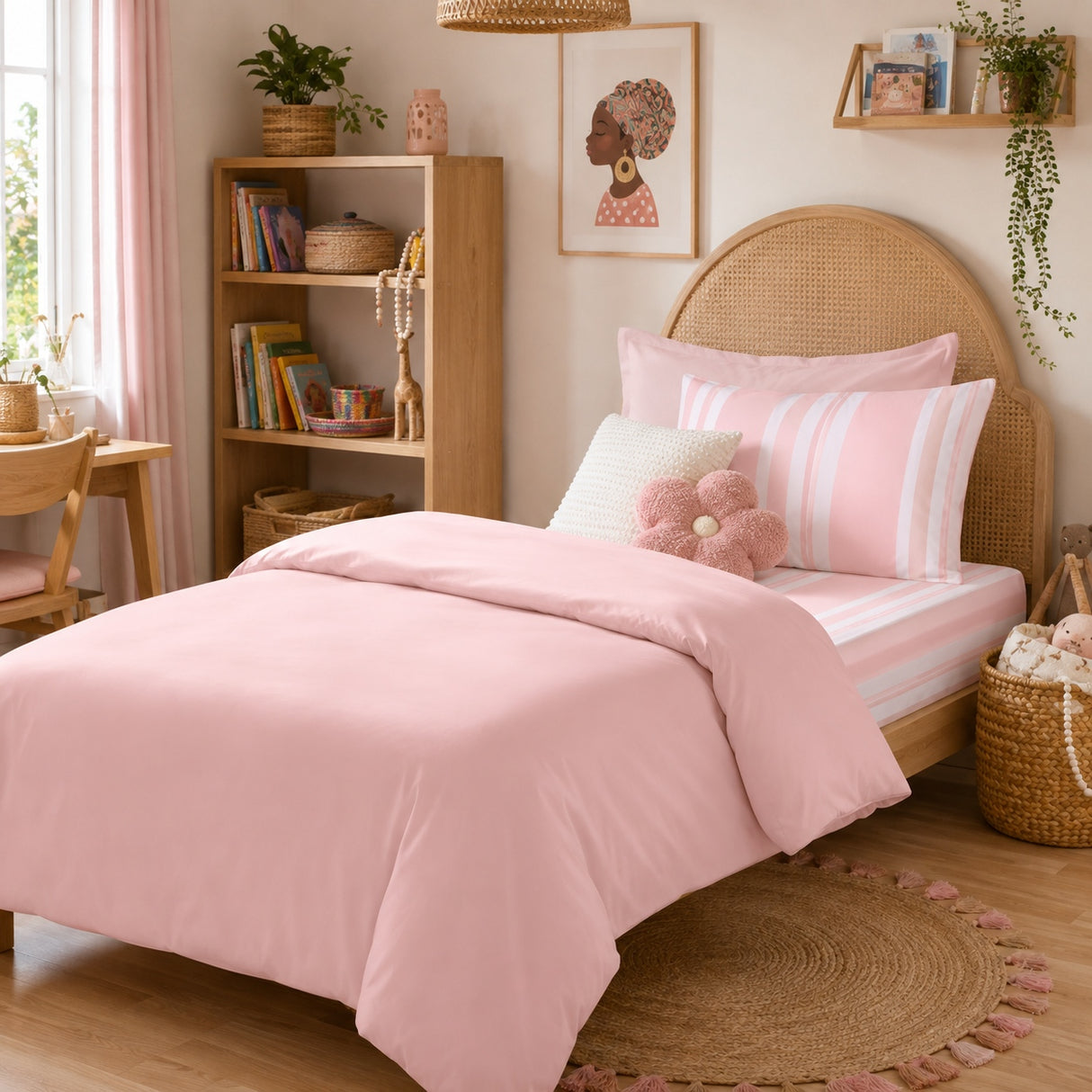 Rose Quartz Pink and White Striped Fitted Sheet