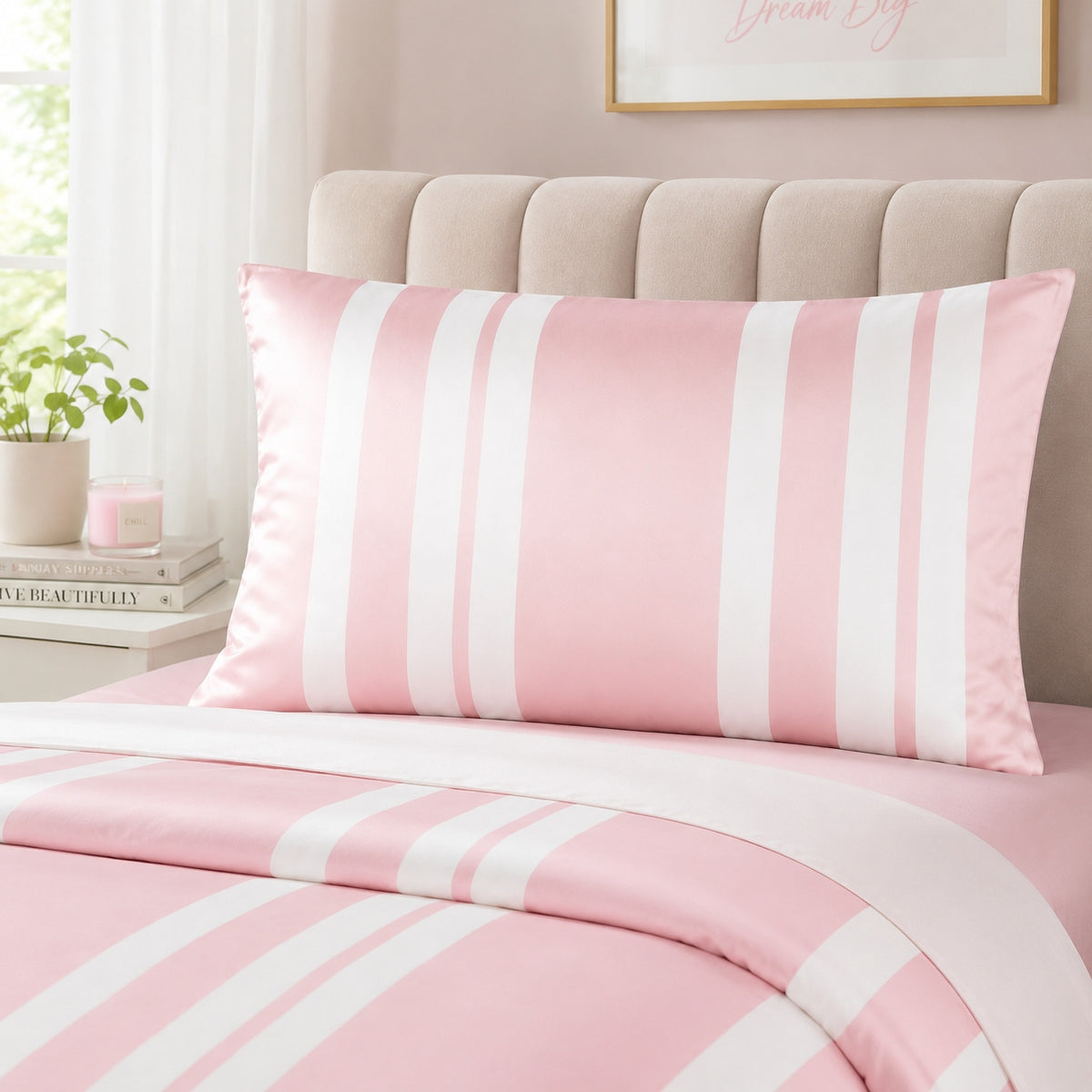 Rose Quartz Pink Stripe Bamboo Standard Pillowcase