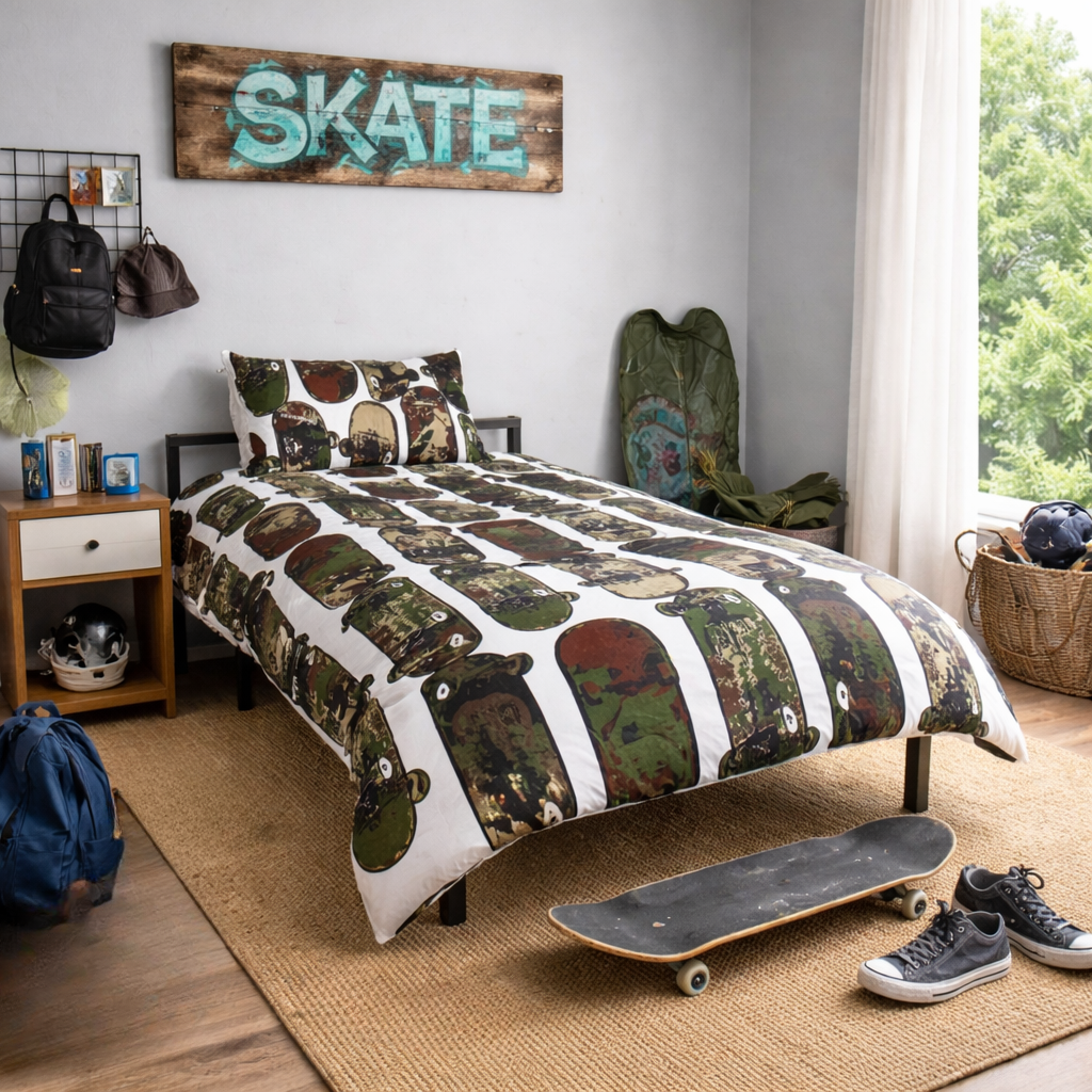Jo's Dreamland family designed organic kids skateboarding themed bedding South Africa