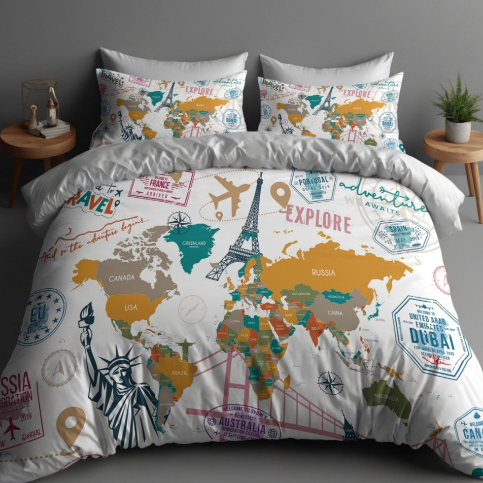 Passport to Adventure Reversible Bamboo Duvet Cover Set