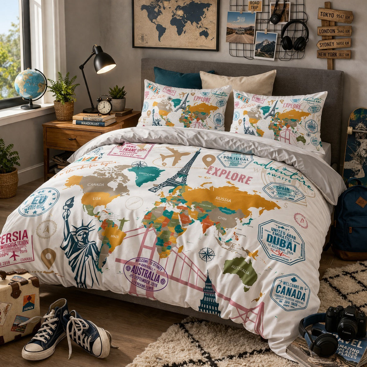 Passport to Adventure Reversible Bamboo Duvet Cover Set