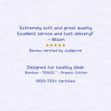 Product description with customer review and certification details on a light purple background