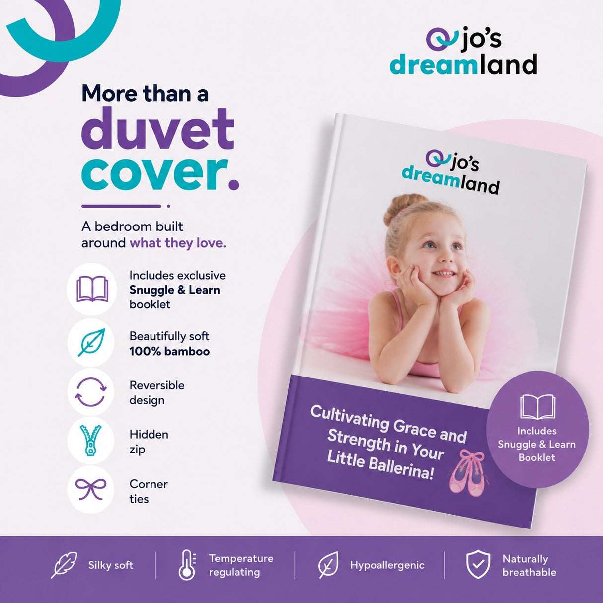 Ballerina Kids Reversible Bamboo Duvet Cover Set
