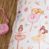Close up detail of ballerinas bamboo pillowcase - ballet-themed kids pillowcase, hypoallergenic & soft