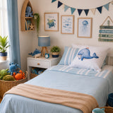 Caribbean Blue Stripe Bamboo Kids Bedding Bundle