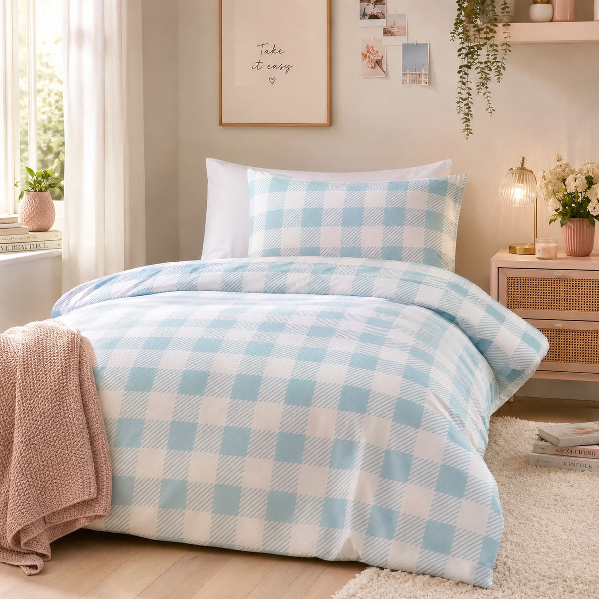 Caribbean Blue Check Bamboo Kids Bedding Bundle