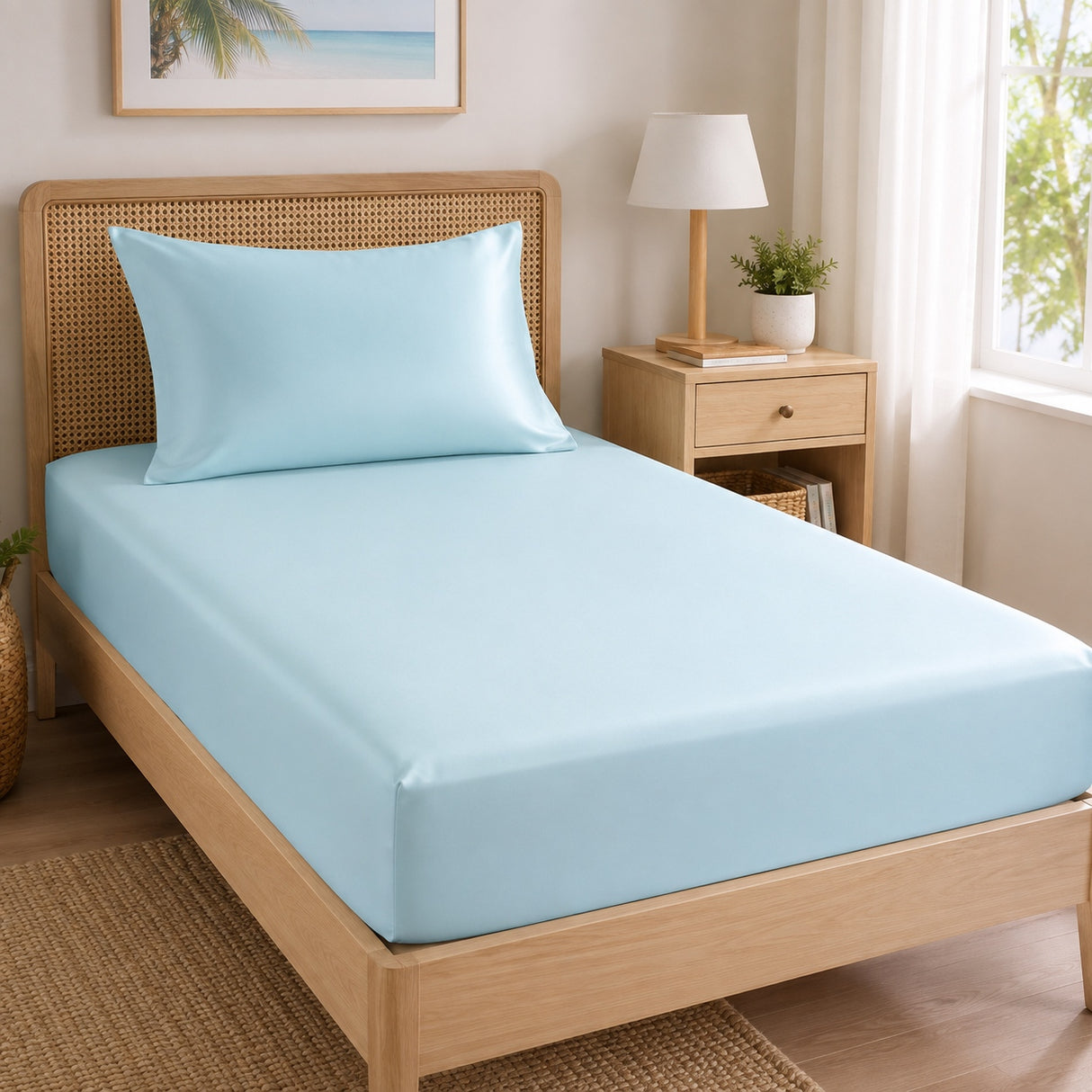 Caribbean Blue Bamboo Fitted Sheet