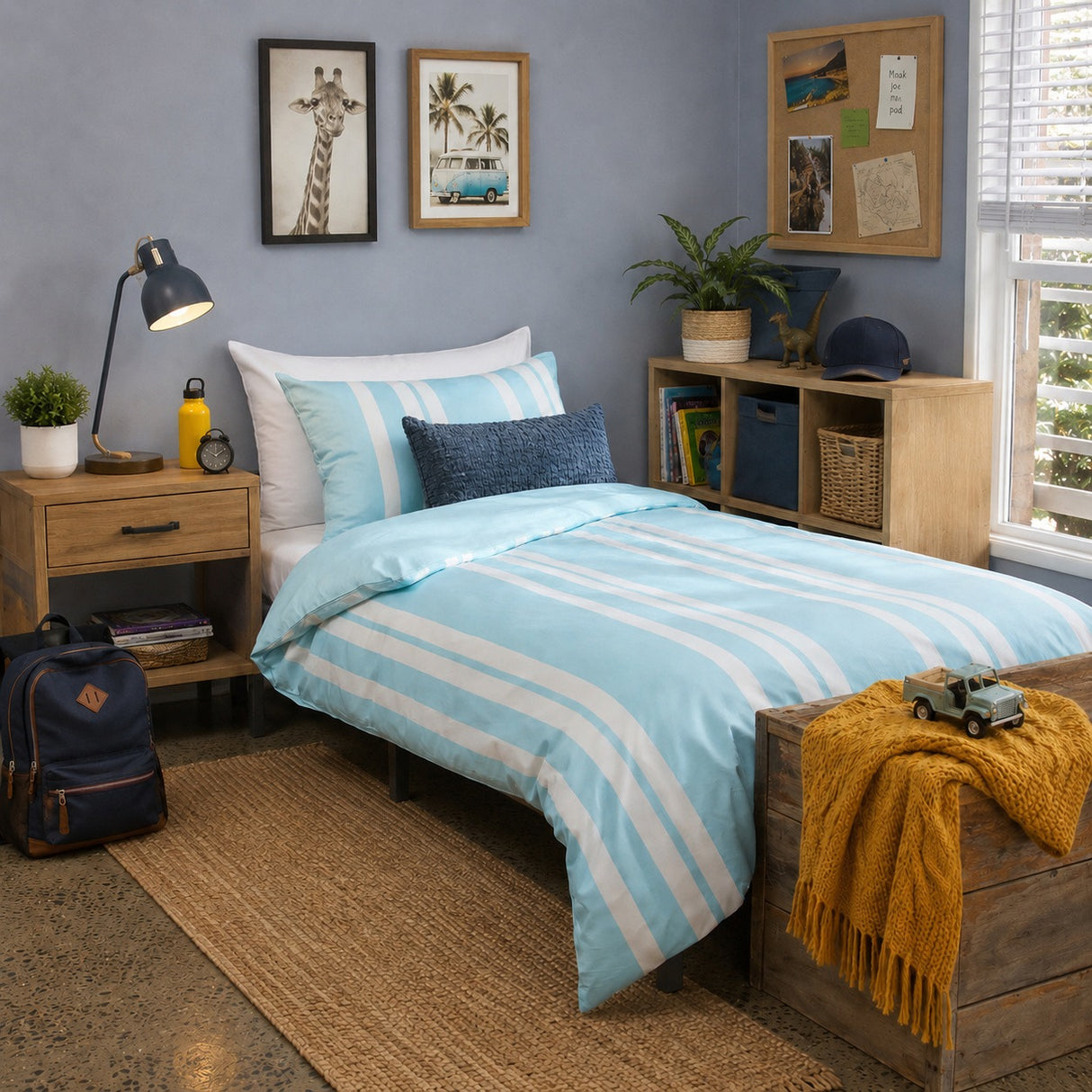 Caribbean Blue Stripe Bamboo Kids Bedding Bundle