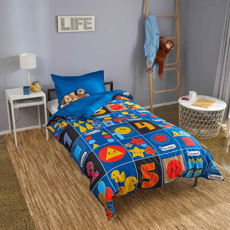 Close up detail of maths made friendly duvet cover bundle