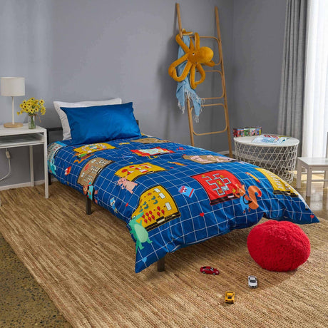 Close up detail of math adventure kids duvet cover set