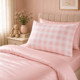 Rose Quartz Pink & White Check Bamboo Pillowcase