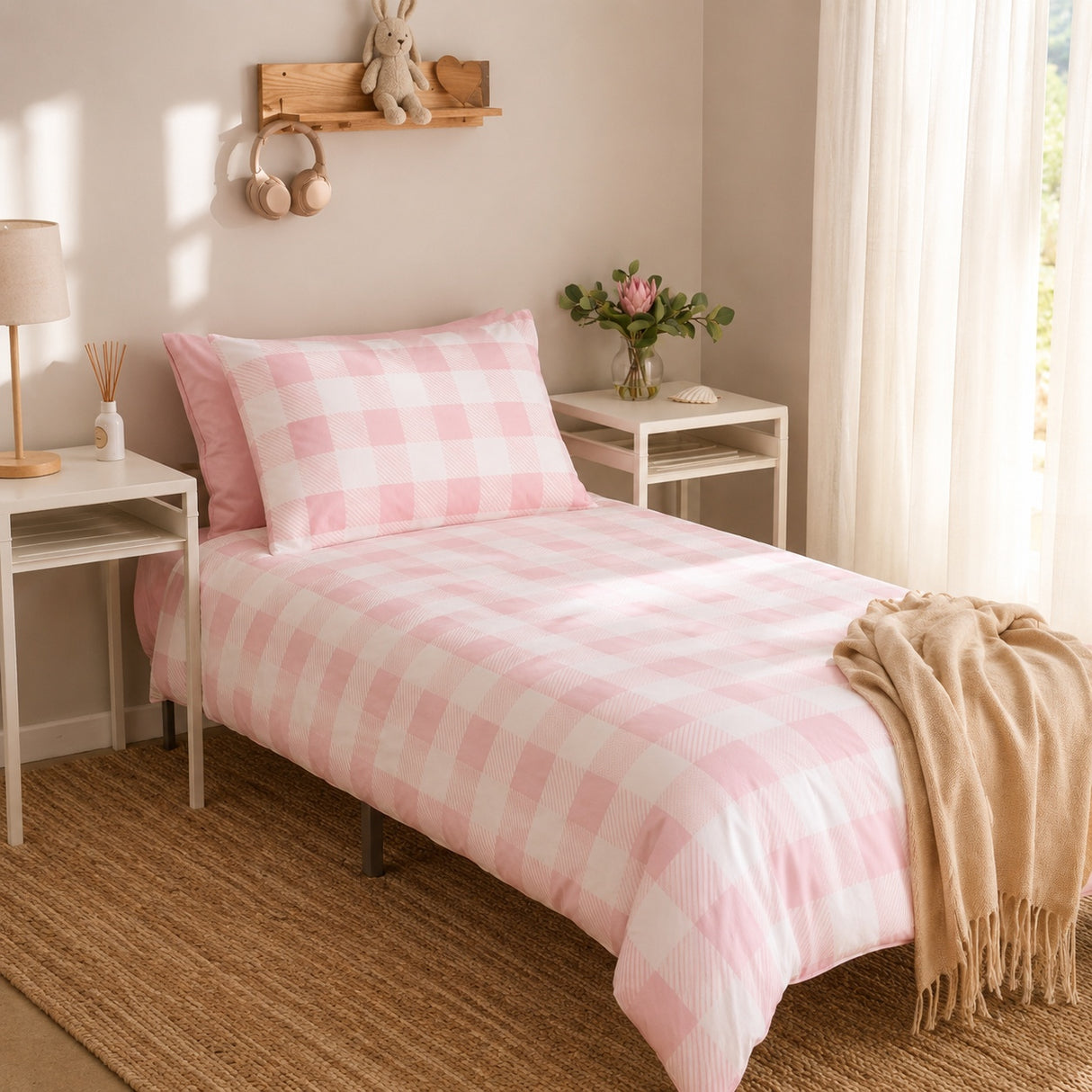 Rose Quartz Pink & White Check Bamboo Pillowcase