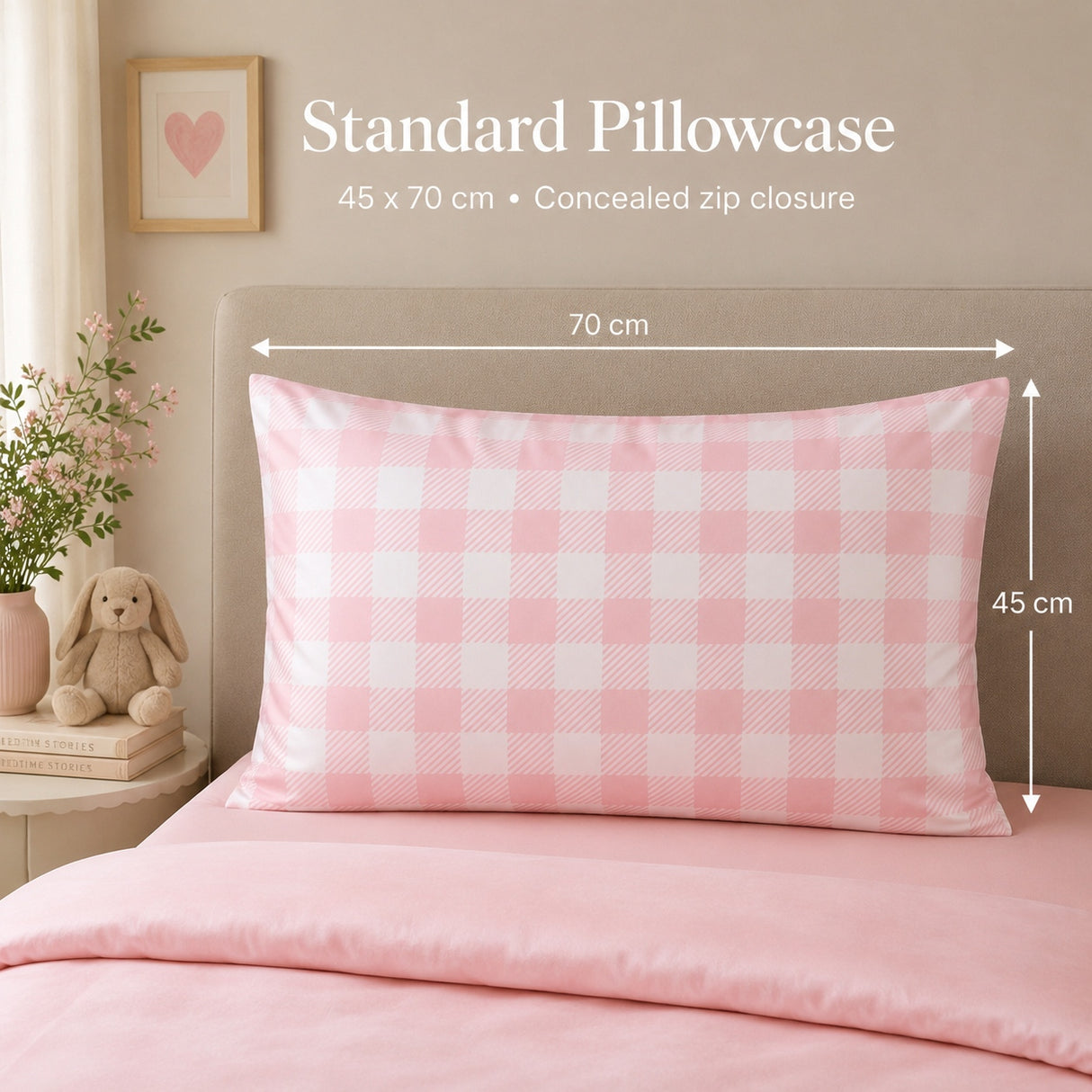 Rose Quartz Pink & White Check Bamboo Pillowcase