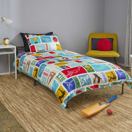 south african cricket reversible duvet cover styled on kids bed setup
