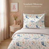 A kids bedding set shown on a bed in a styled bedroom, featuring a pillowcase and duvet with an underwater whale print. White text at the top reads 'Standard Pillowcase 45 x 70 cm • Concealed zip closure' with dimension arrows marking 70 cm by 45 cm.